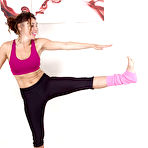 Pic of European solo girl French Chloe displaying hairy vagina in pink leg warmers