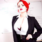 Pic of Redhead teacher Jasmine James exposing huge knockers in classroom