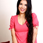 Pic of Katie Anne Strips on Red Sofa