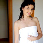 Pic of Sweet brunette teen Flaca uses a dildo while masturbating on a bed