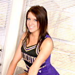 Pic of Caucasian cheerleader exposes her underwear before removing her uniform