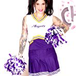 Pic of Tattooed cheerleader Joanna Angel yanks on her pigtails after getting naked