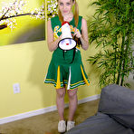 Pic of Cheerleader uncovers hers boobs while giving a POV handjob in pigtails