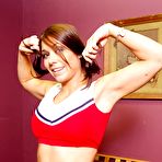 Pic of Leggy brunette babe Beverly Hills flashing upskirt panties in cheer outfit