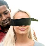Pic of Hot girl Elsa Jean is freed from a blindfold prior to her interracial fucking