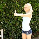 Pic of Horny teen Elsa Jean in glasses riding cowgirl & sucking cock for cum facial