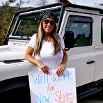 Pic of Hot wife shows underboob after sliding blue jeans over panty covered ass