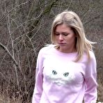 Pic of Blonde chick Claudia Macc takes an urgent piss over a storm drain