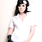 Pic of Amateur model Andy San Dimas pulls down sexy panties in black leather gloves