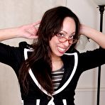 Pic of Experienced Latina lady Sasha Soja posing in skirt and glasses