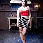 Pic of Brunette bondage model Katharine Cane taking painful pegging