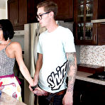 Pic of Short haired brunette cougar Veronica Avluv giving young guy head