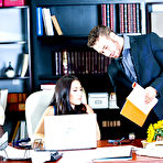 Pic of Brunette secretary Eva Lovia taking cumshot on glasses after sex in office