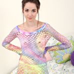 Pic of Teen amateur Emily Grey rips open mesh pantyhose to dildo her vagina