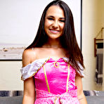 Pic of Skinny teen Liz Jordan masturbates with a sex toy on a sofa