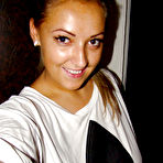 Pic of Chubby teenage blonde with massive melons stripping and picturing herself