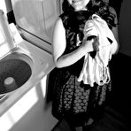 Pic of Latina beauty Valentina Nappi strips to backseam nylons on laundry day