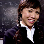 Pic of Cruel schoolgirls ball gag an Asian student before strapon lesbian sex