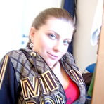 Pic of Busty amateur Lory finger spreads her pussy after getting naked on her bed